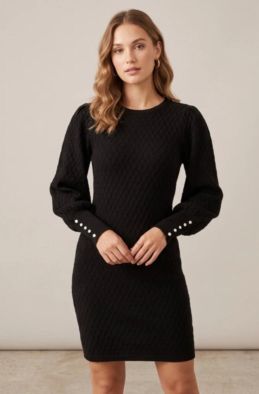 Lilly Pulitzer Jacquetta Sweater Dress Knit Black Gold Size Medium